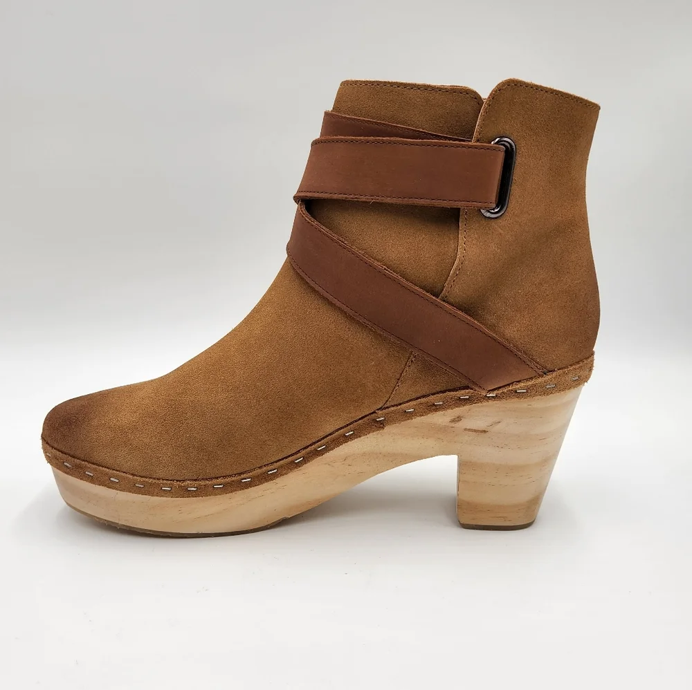 Free People Bungalow Size 41 Clog Boots Sand Brown Suede Strappy